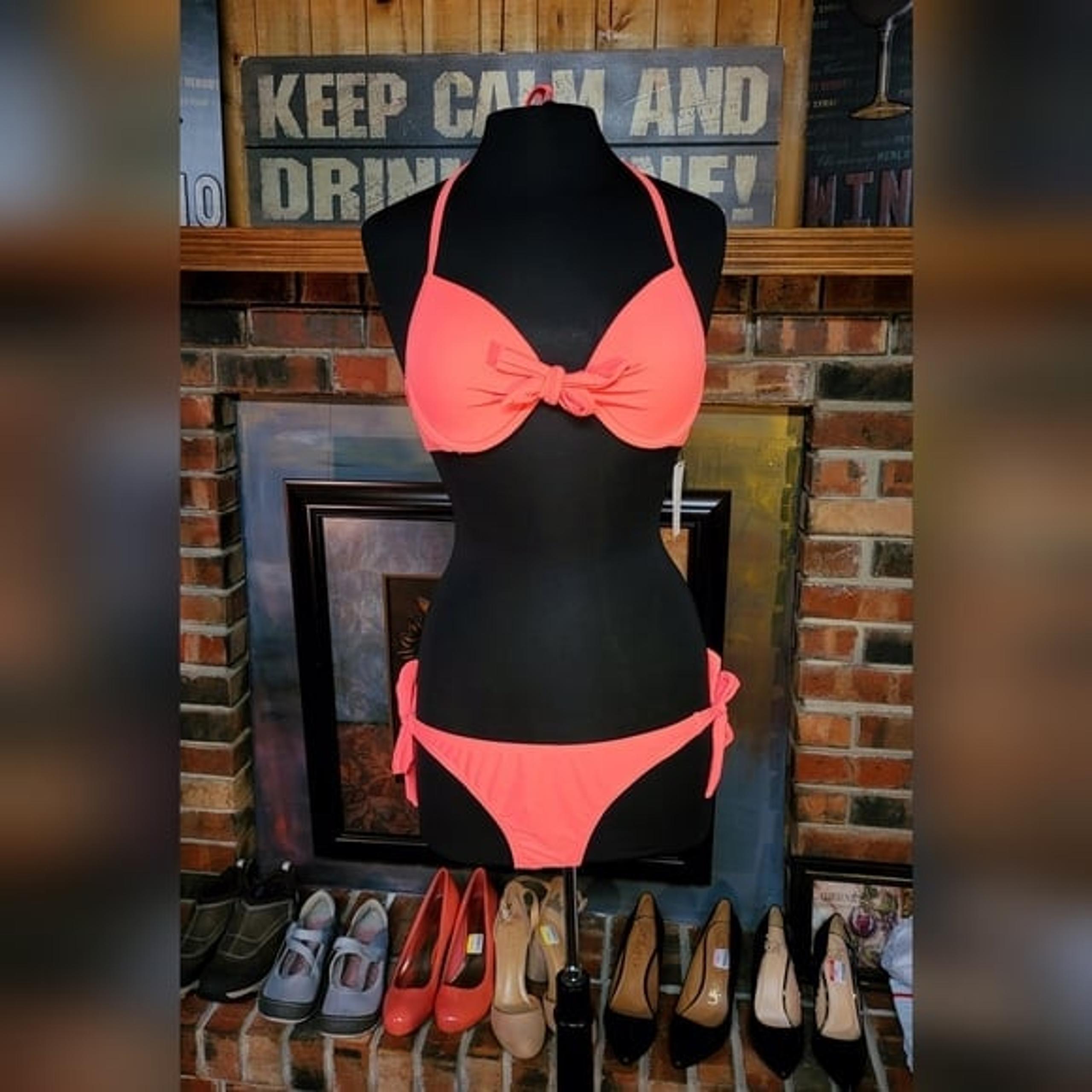 NWT RELLECIGA Womens Bikini Tie Swimsuit 2 pc Flourescent Orange - Size Large