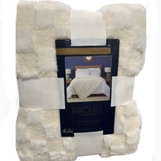 Rachel Roy Ivory and White Checkered Faux Fur Blanket 90”x90”