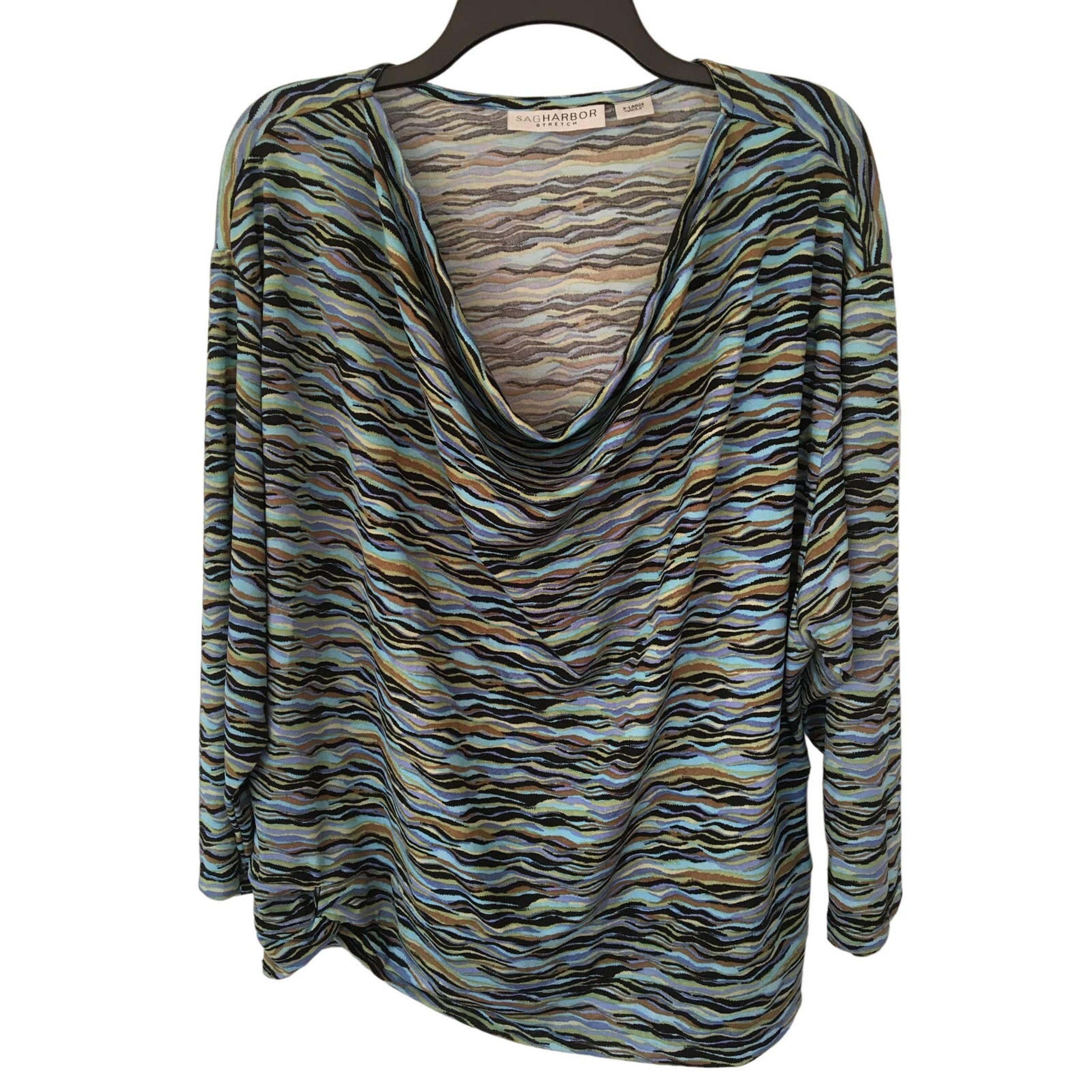 Sag Harbor Stretch XL Cowl Boat Neck, Long Sleeve Multicolor Knit Top