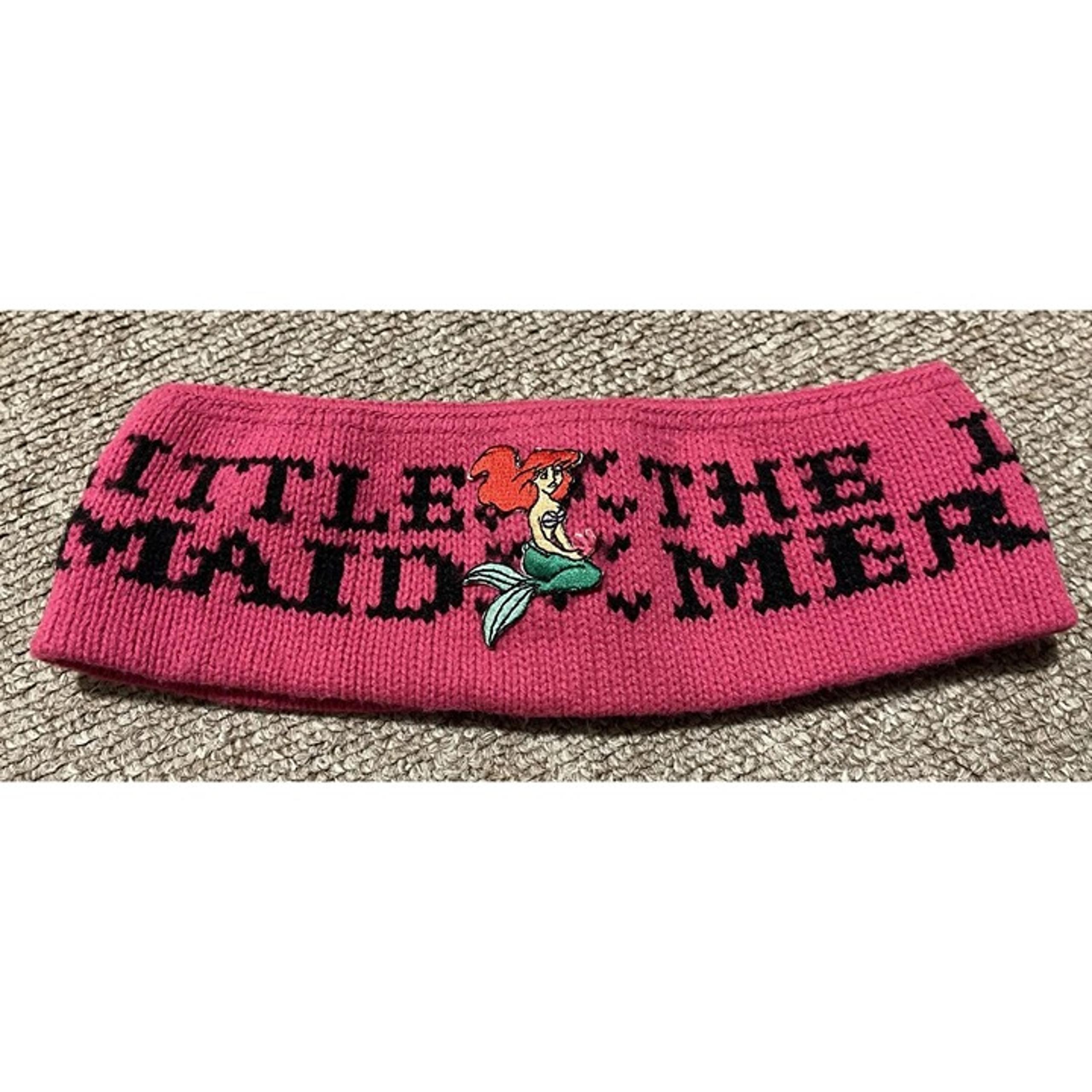 Vintage 90s Disney The Little Mermaid Fleece Ski Winter Headband Stretch Pink