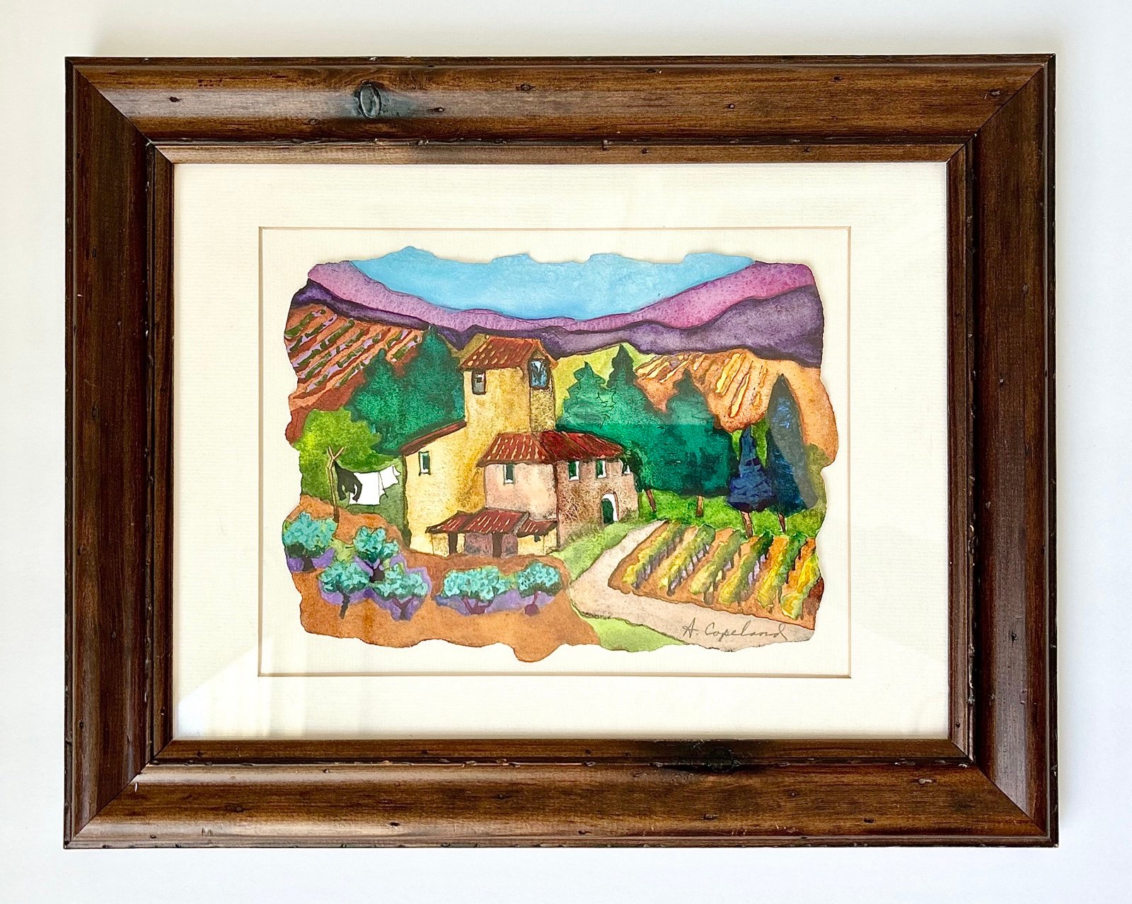 Signed Original Agnes Copeland Watercolor Painting Of Tuscany Italy Framed 12x15