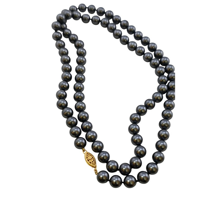 Vintage Glass Hematite 8mm Beaded Knotted Necklace (A8230)