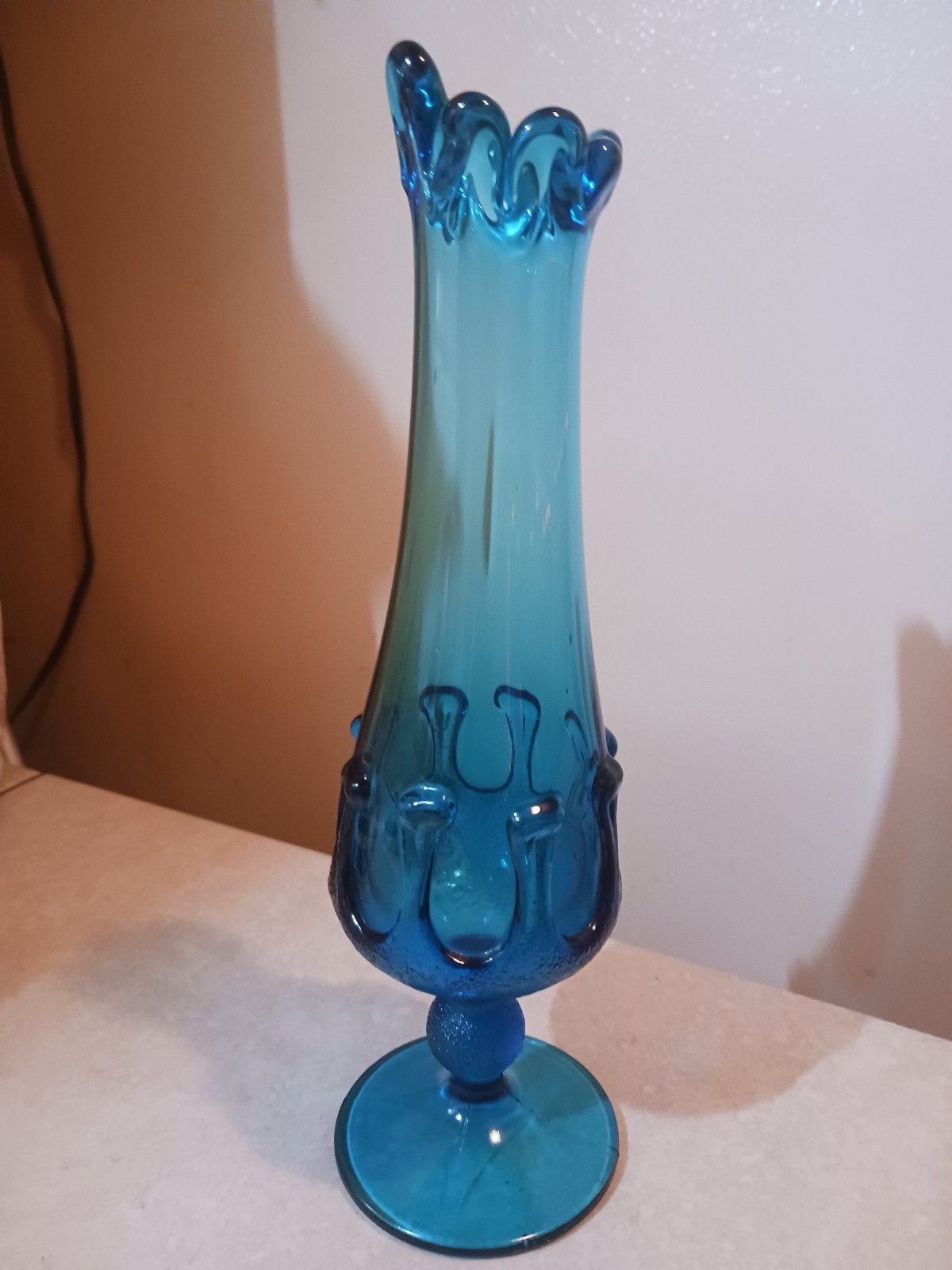 Stunning Vintage 60s Empoli blue glass Stelvia vase