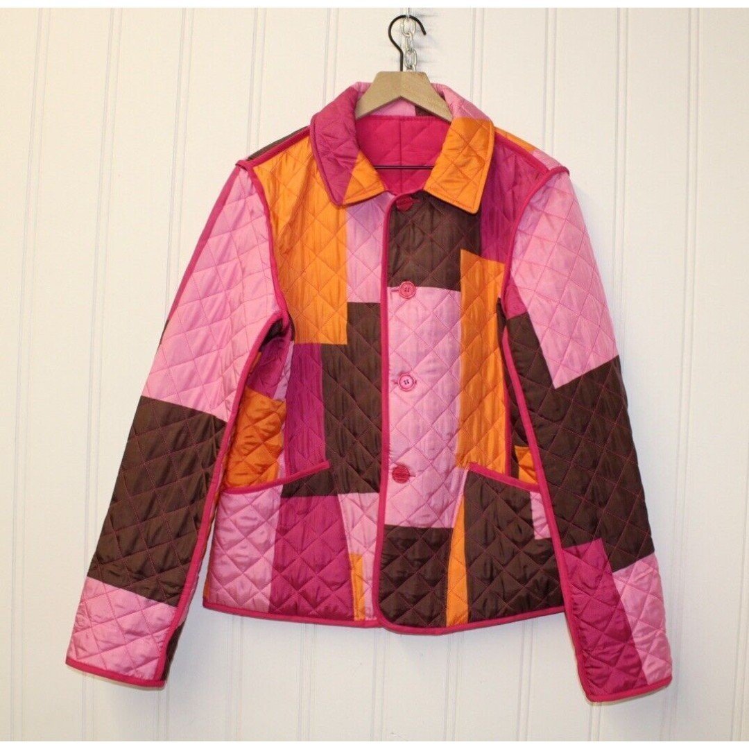 Anne Carson 100 % Silk Reversable Quilted Patchwork Jacket Womens L