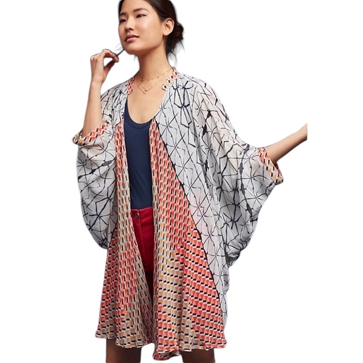 Anthropologie Saachi Womens Cora Open Kimono One Size Bohemian Art to Wear RARE