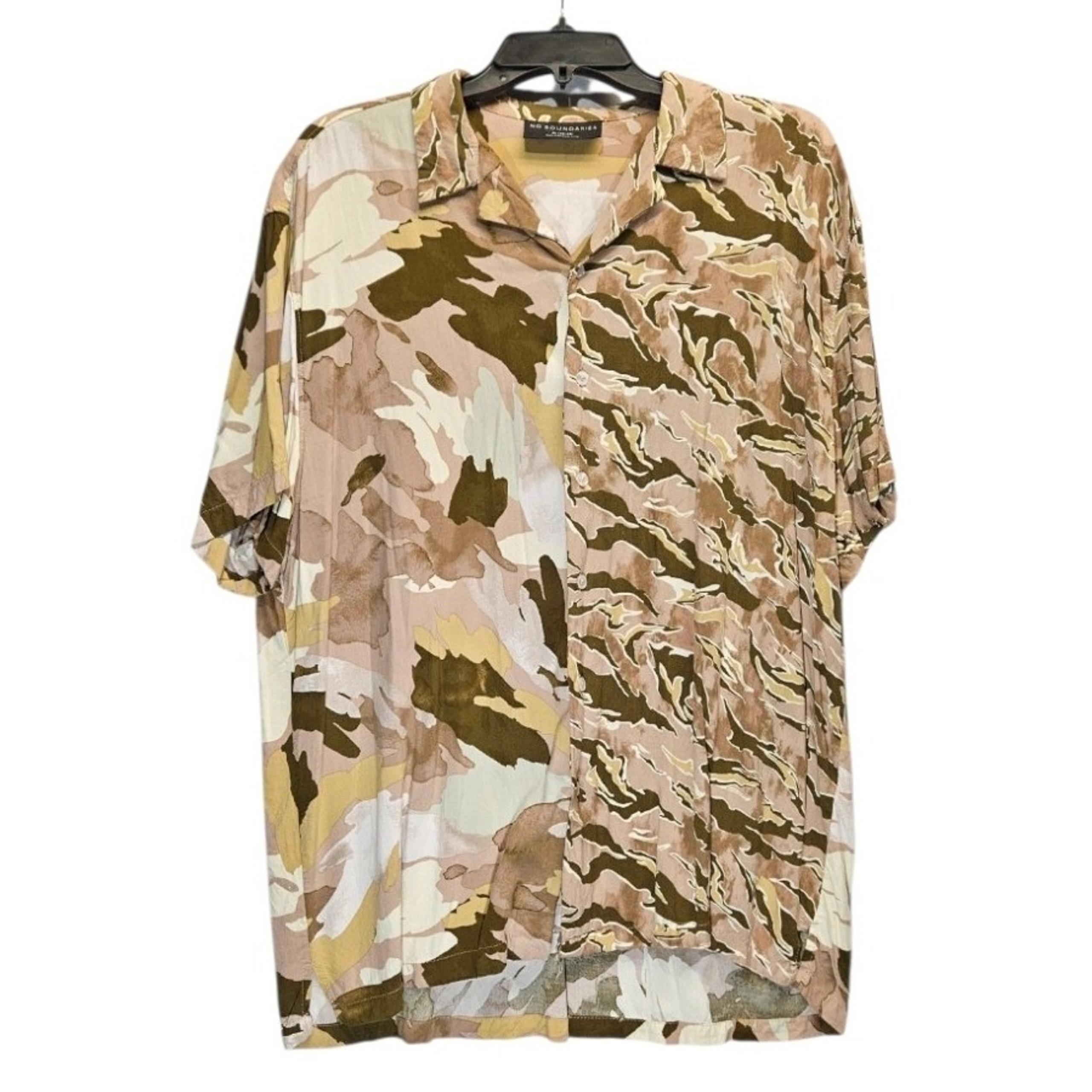 No Boundaries Shirt Mens XL Brown White Kalua Mist Camo Print Button Up Vintage