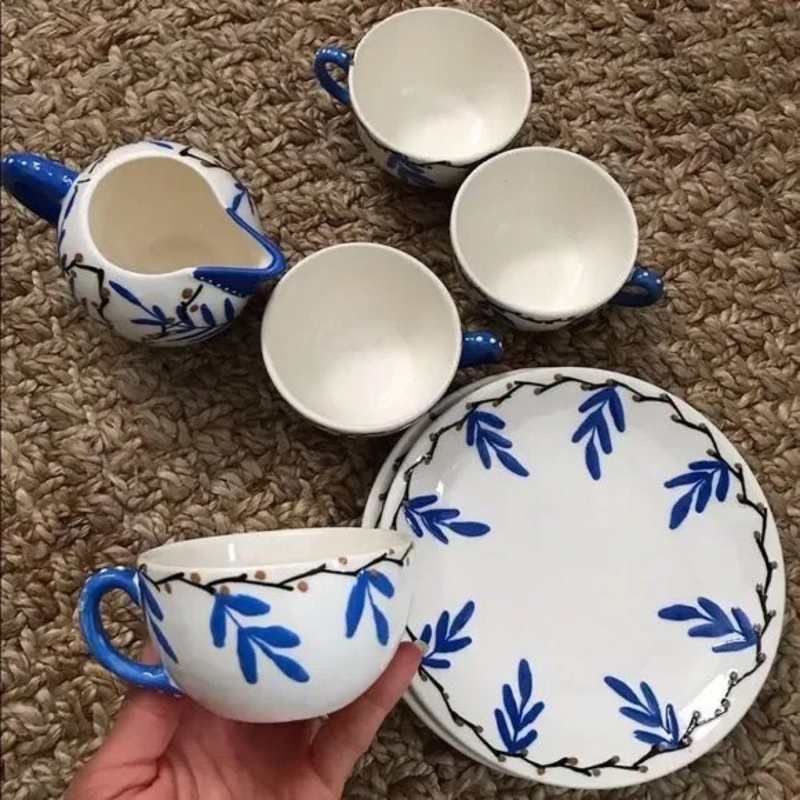 Antique hand painted Czechoslovakia tea set blue