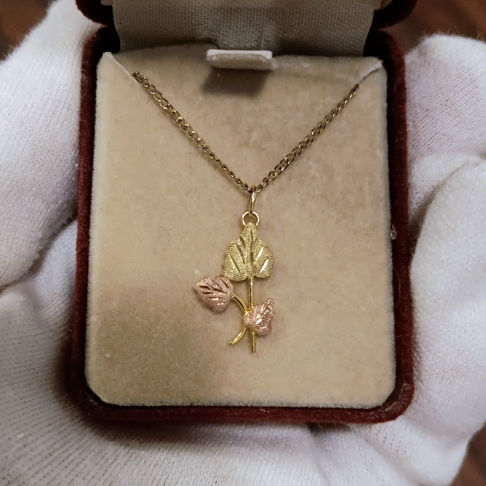 10k Gold Pendant Black Hills Gold Leaves + 14K Gold-Filled Chain