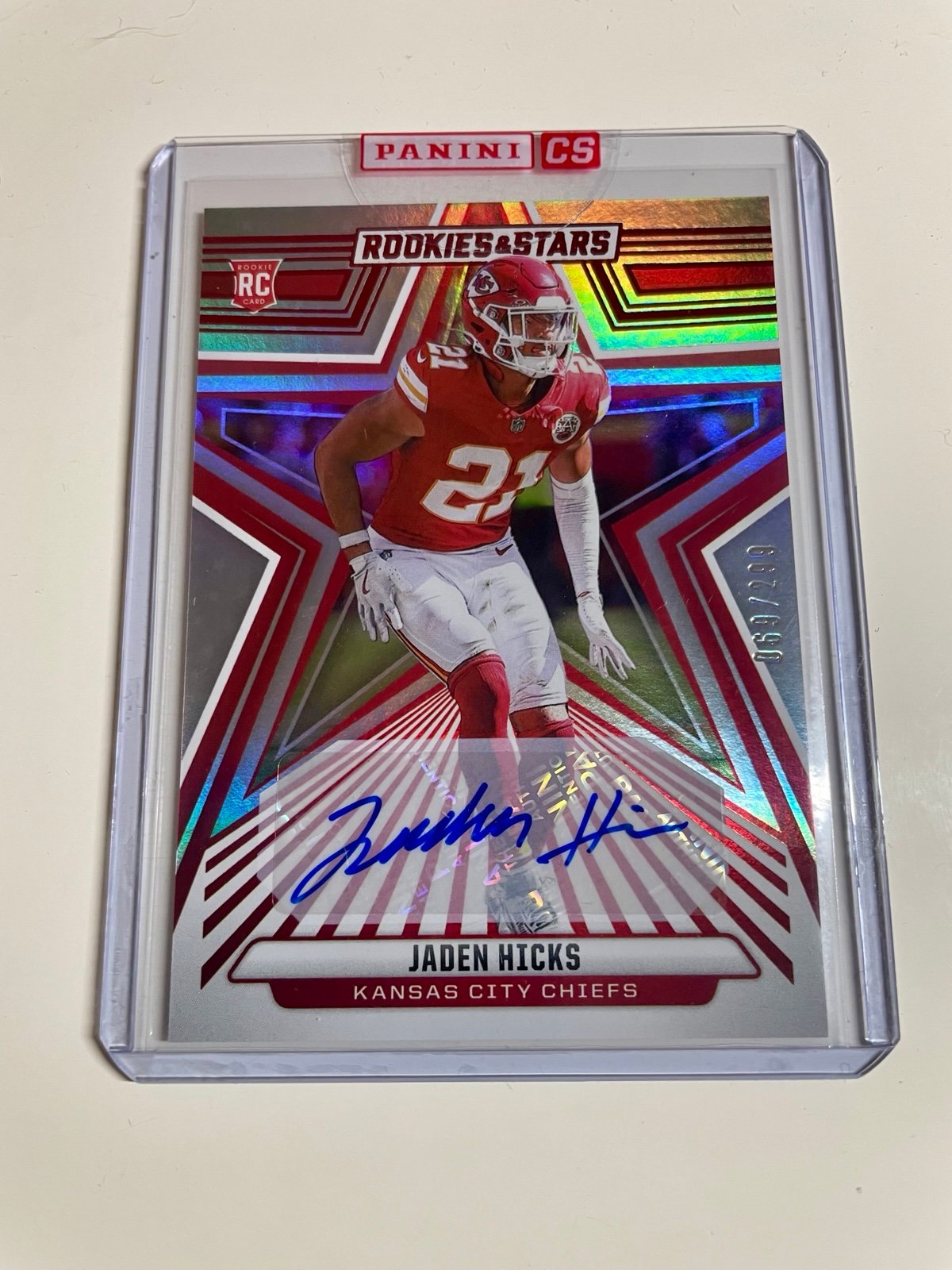 2024 Rookies & Stars Signatures Auto JADEN HICKS AUTO /299 RC Kansas City Chiefs