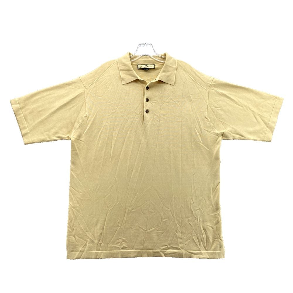 Tommy Bahama Shirt Large Yellow Polo Silk Blend Golf Casual Outdoor Preppy Men's