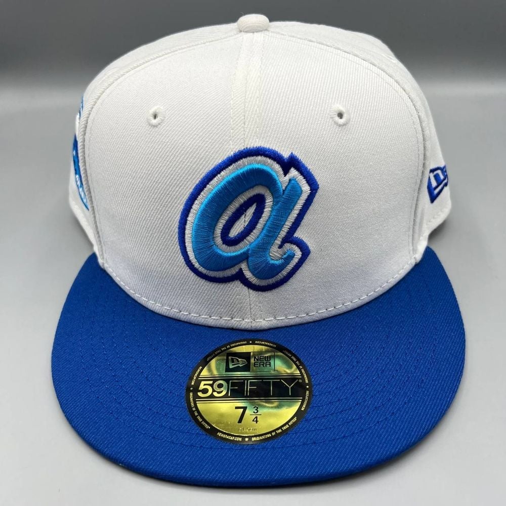 Atlanta Braves Hat Men 7 3/4 White Blue 59Fifty New Era Fitted Cap New