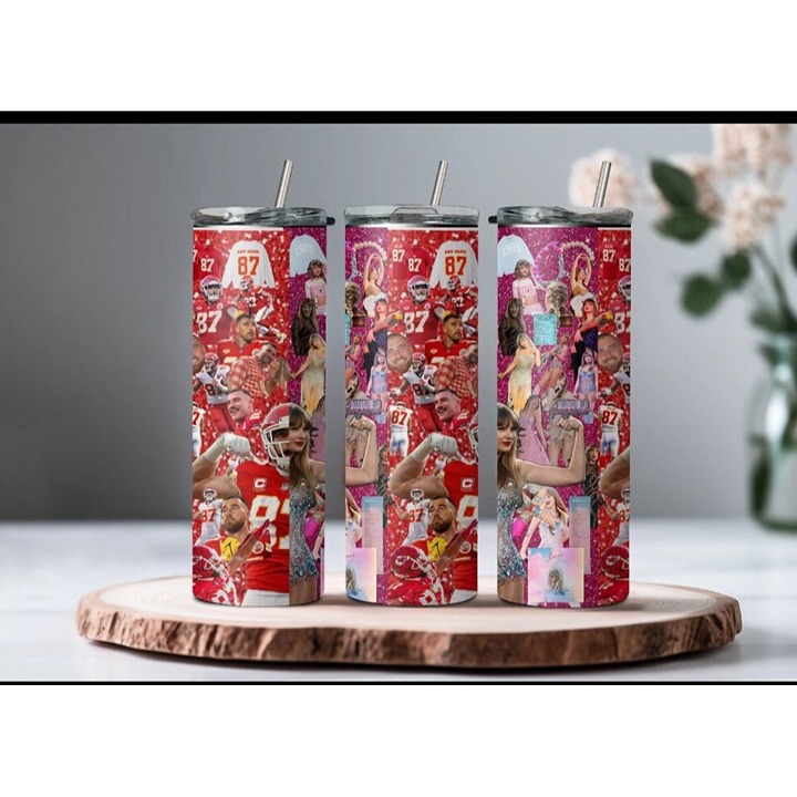 Taylor Swift Valentines Skinny Tumbler, Travel Cup 20z, Travis Kelce, Lovers, 13