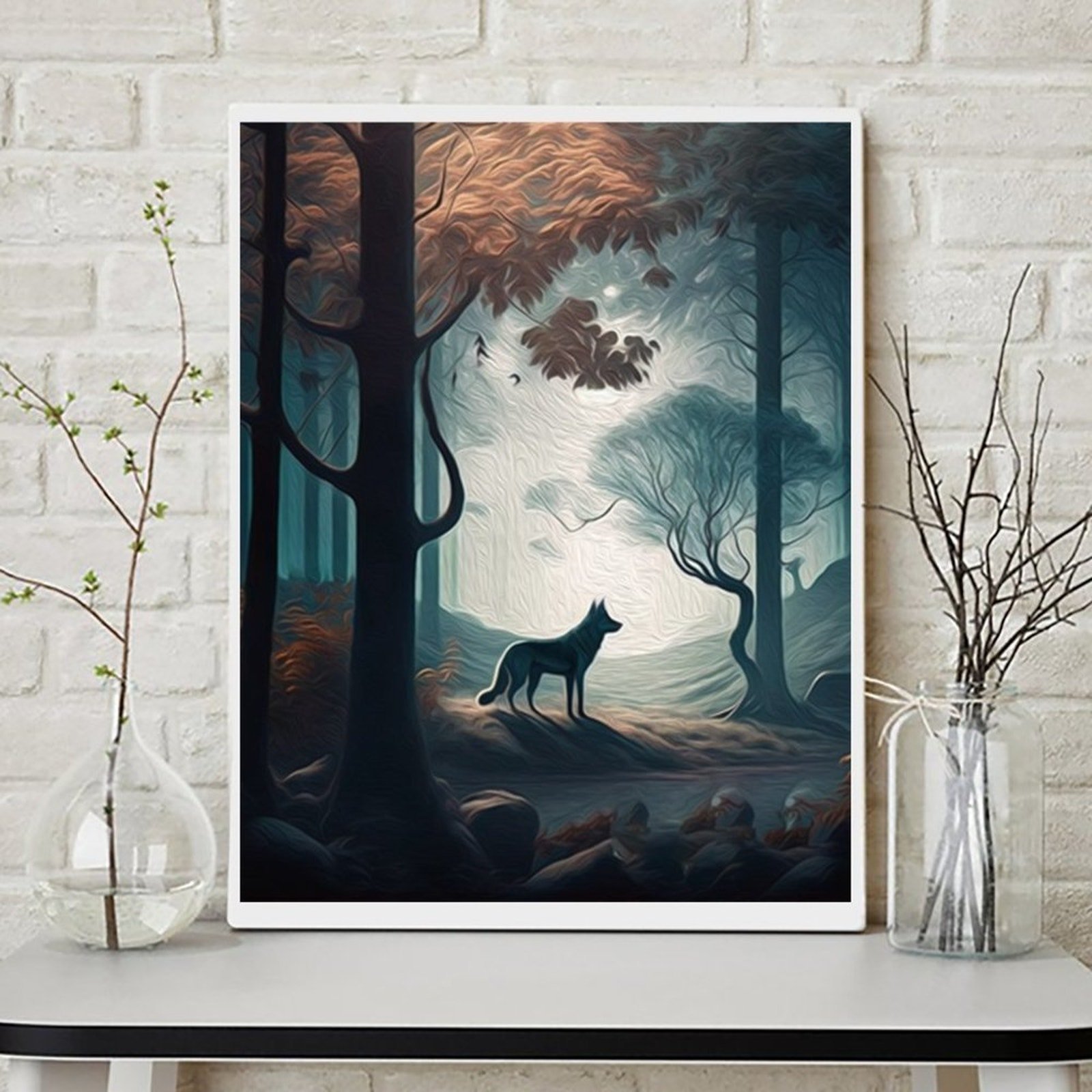 11x14 Wolf in the Forest Fantasy Art Illustration Oil Painting Print