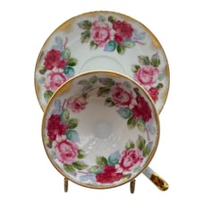 Vtg Japan Handpainted Gold Gilt Cabbage Rose Garland Demitasse Tea Cup Saucer