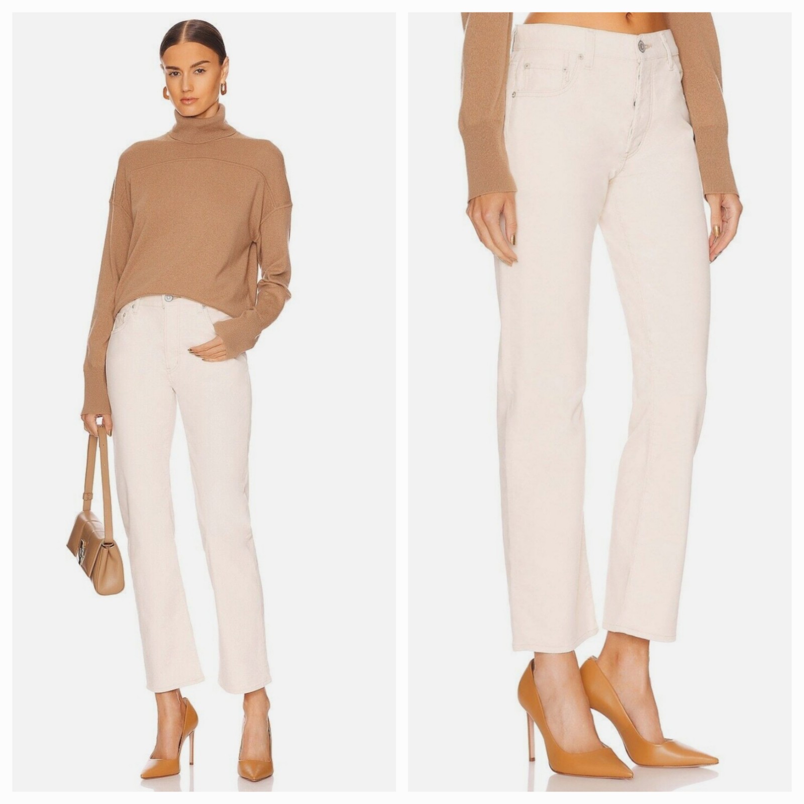 Moussy Vintage Slater Corduroy Straight Leg Jeans in Ivory Size 24 NWT