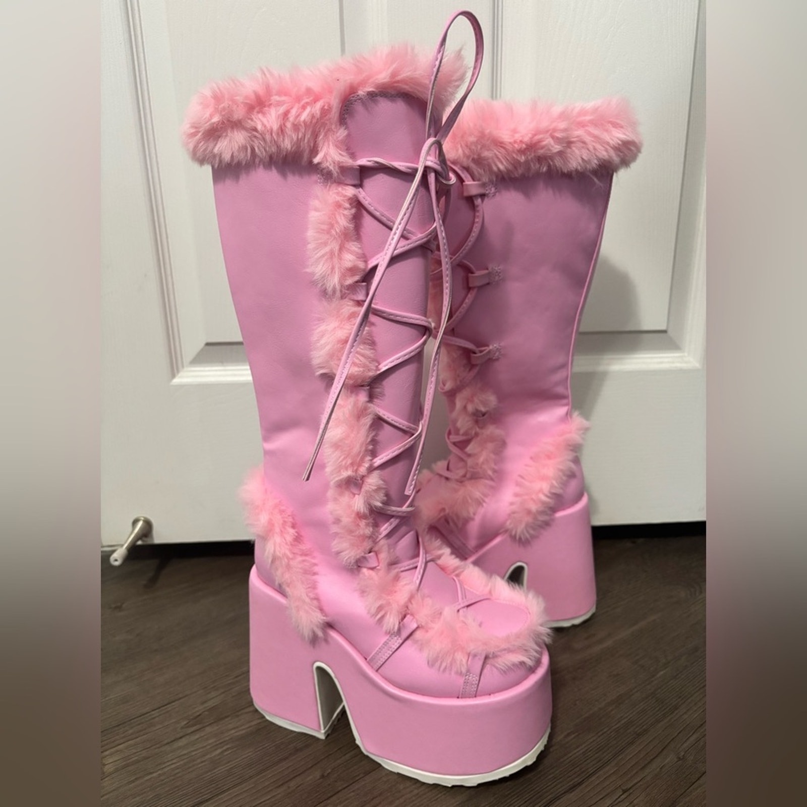 NWOB Demonia Camel-311 Pink Platform Boots Size 7