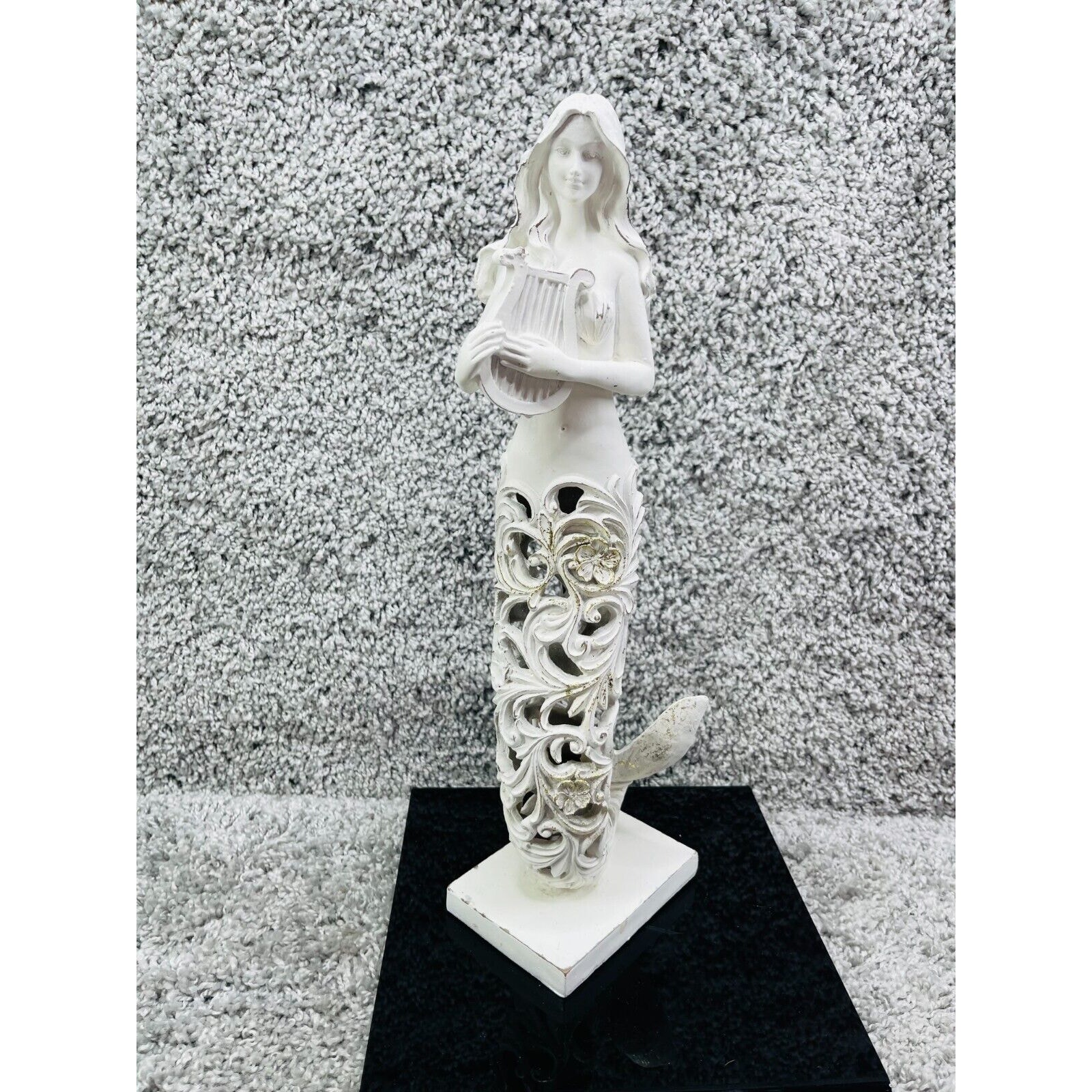 Musical Muse Mermaid With Instrument White Sculpture Figurine Nautical Decor