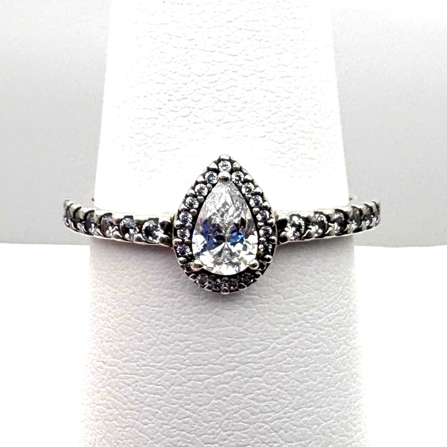 Pandora Sterling Silver Classic Teardrop Pear CZ Halo Ring