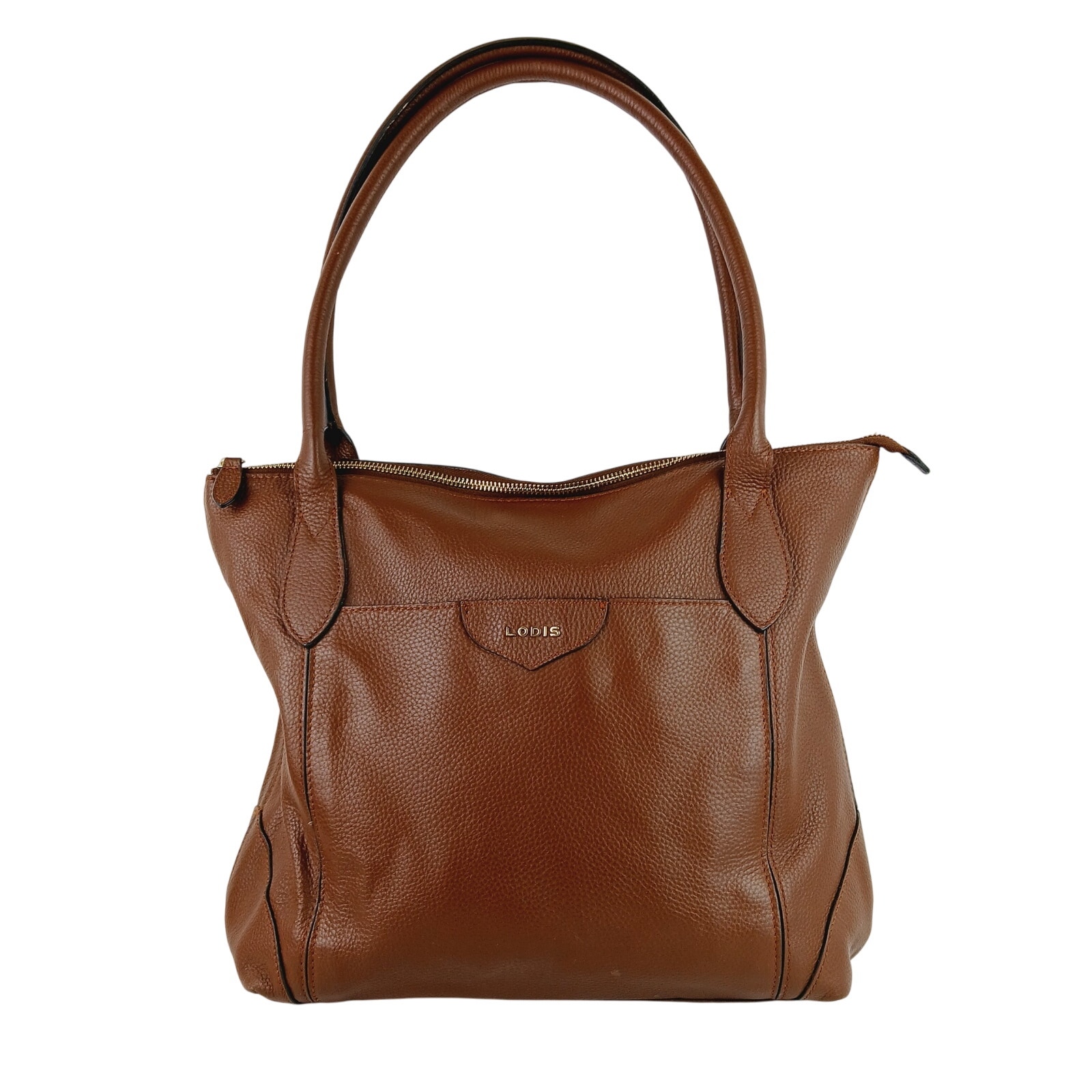 Lodis Sierra Pebbled Leather Tote Travel Bag Cognac Luggage Sleeve Pass