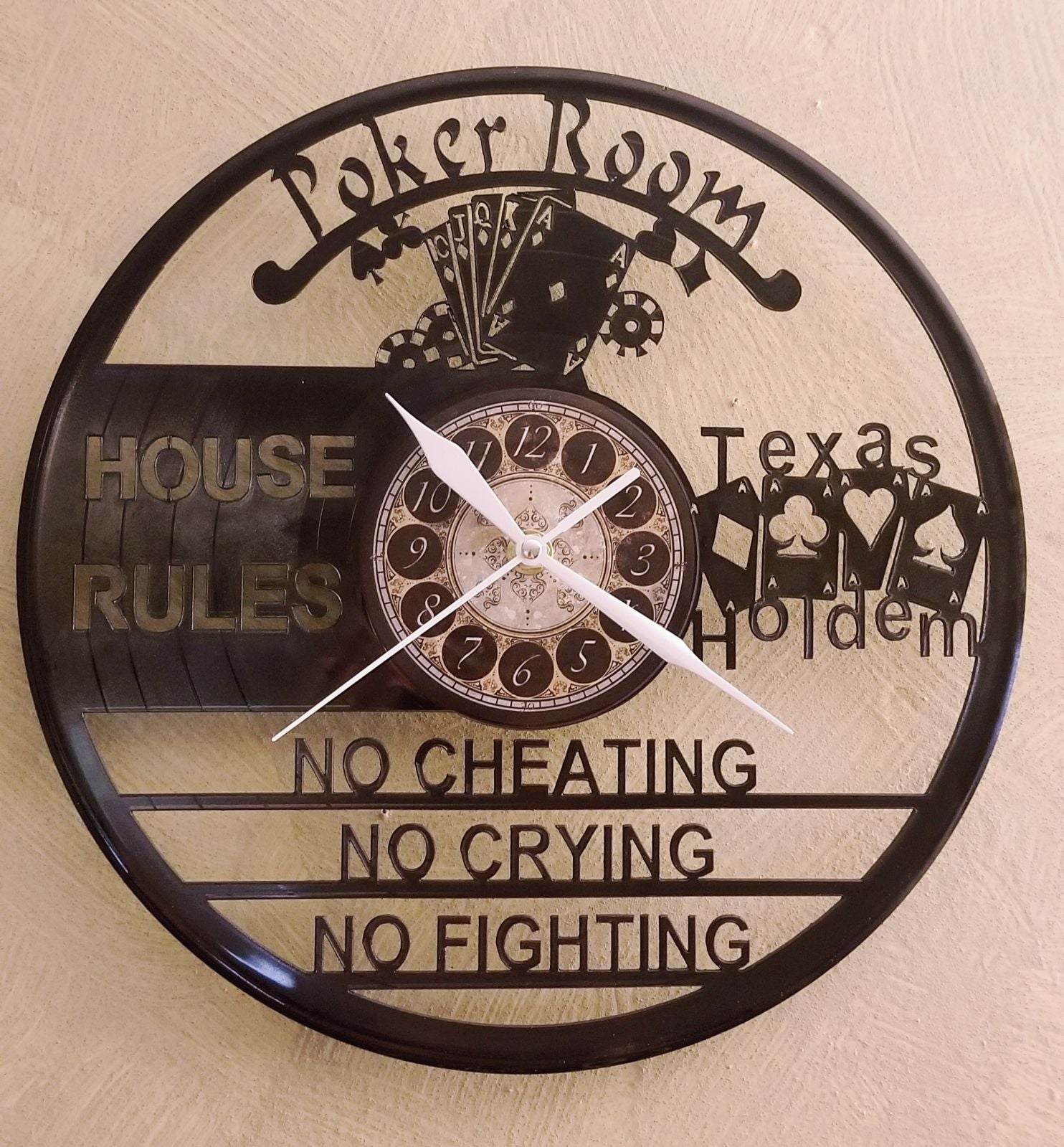TEXAS HOLD EM POKER Vinyl Record Clock