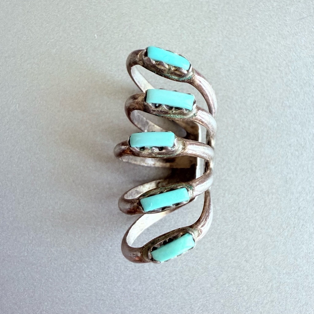Vintage Navajo Native American Turquoise Sterling Silver Ear Cuff Earring