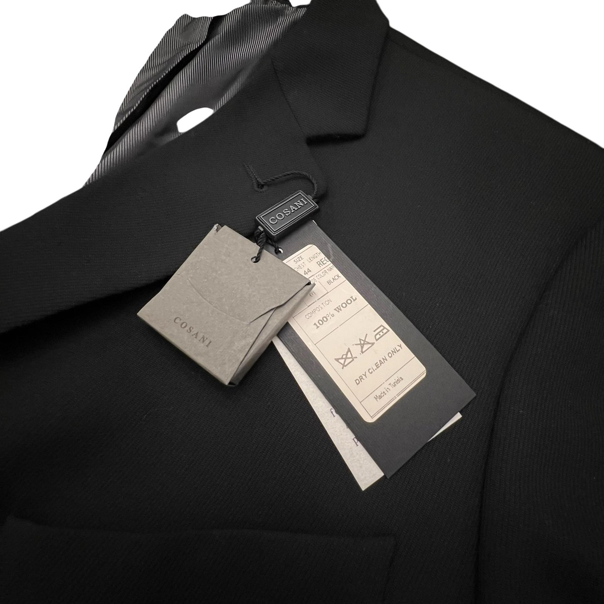 Men’s Cosani Black 100% Blazer Suit Jacket 120’s Wool Comfort Stretch NEW 44R