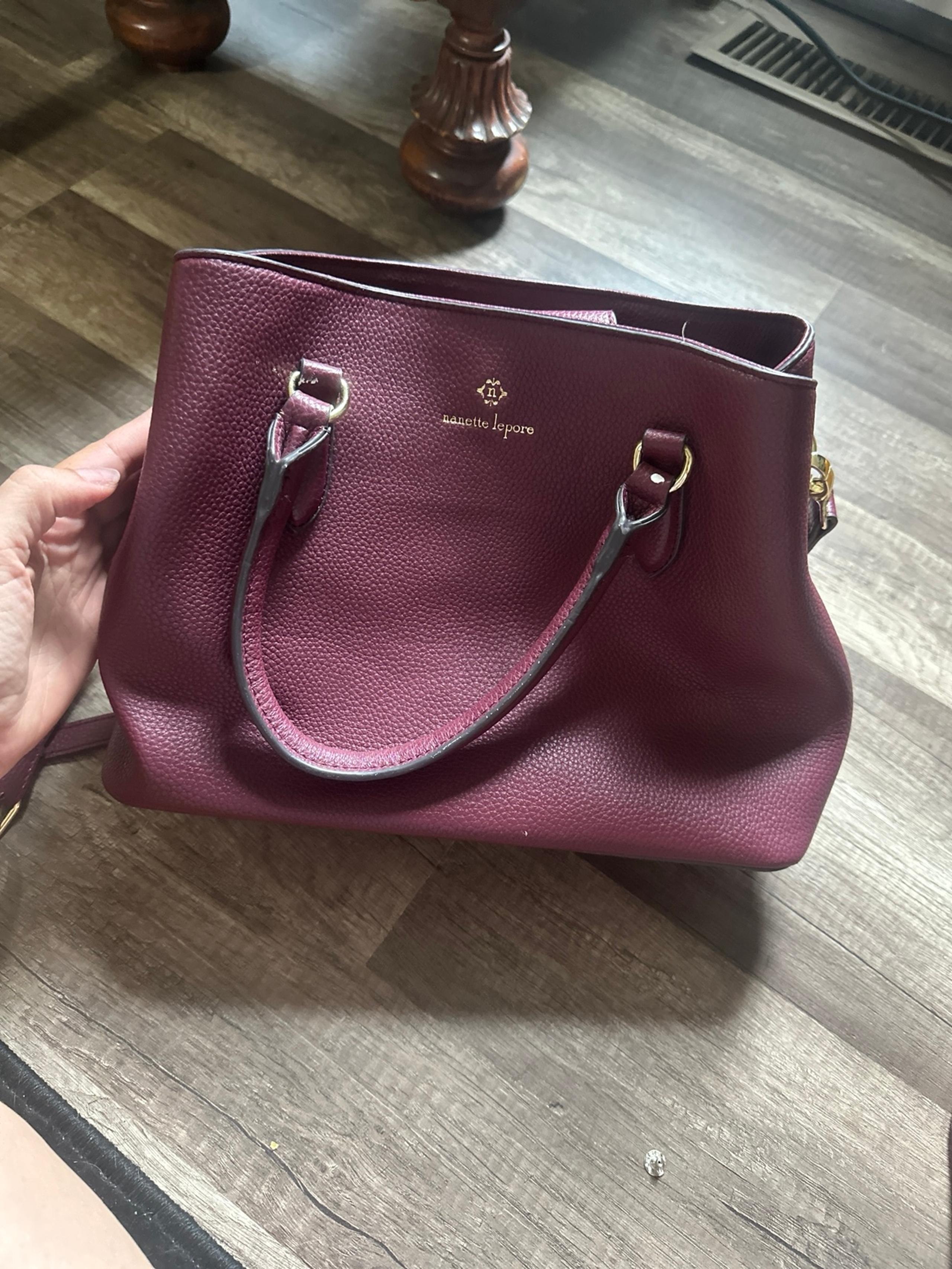 Nanette Lepore Burgundy 2 Zipper Cross Shoulder Purse