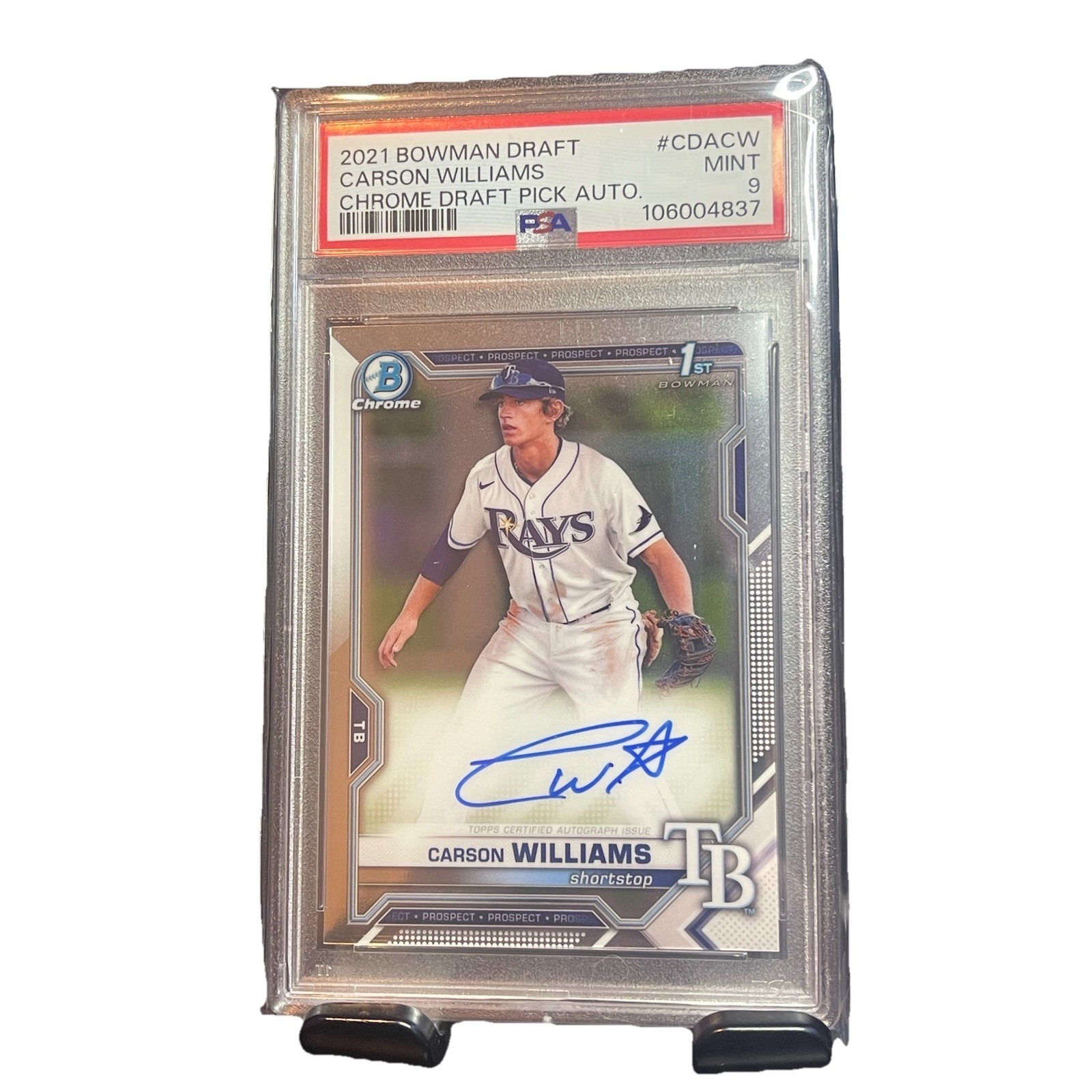 2021 Bowman Draft Carson Williams PSA 9 #CDACW 1st Chrome Auto Rays RC