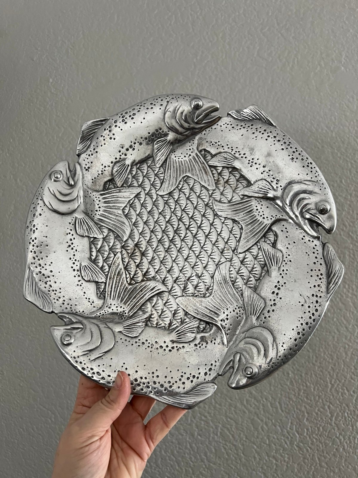 Vintage Arthur Court 1995 Aluminum Circle Fish Serving Plate Platter 12