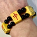Vintage Bakelite MahJong Tile Bracelet, Butterscotch w Black Beads Between Tiles