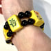 Vintage Bakelite MahJong Tile Bracelet, Butterscotch w Black Beads Between Tiles