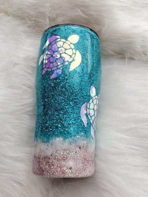 Nautical sea turtle Glitter tumbler