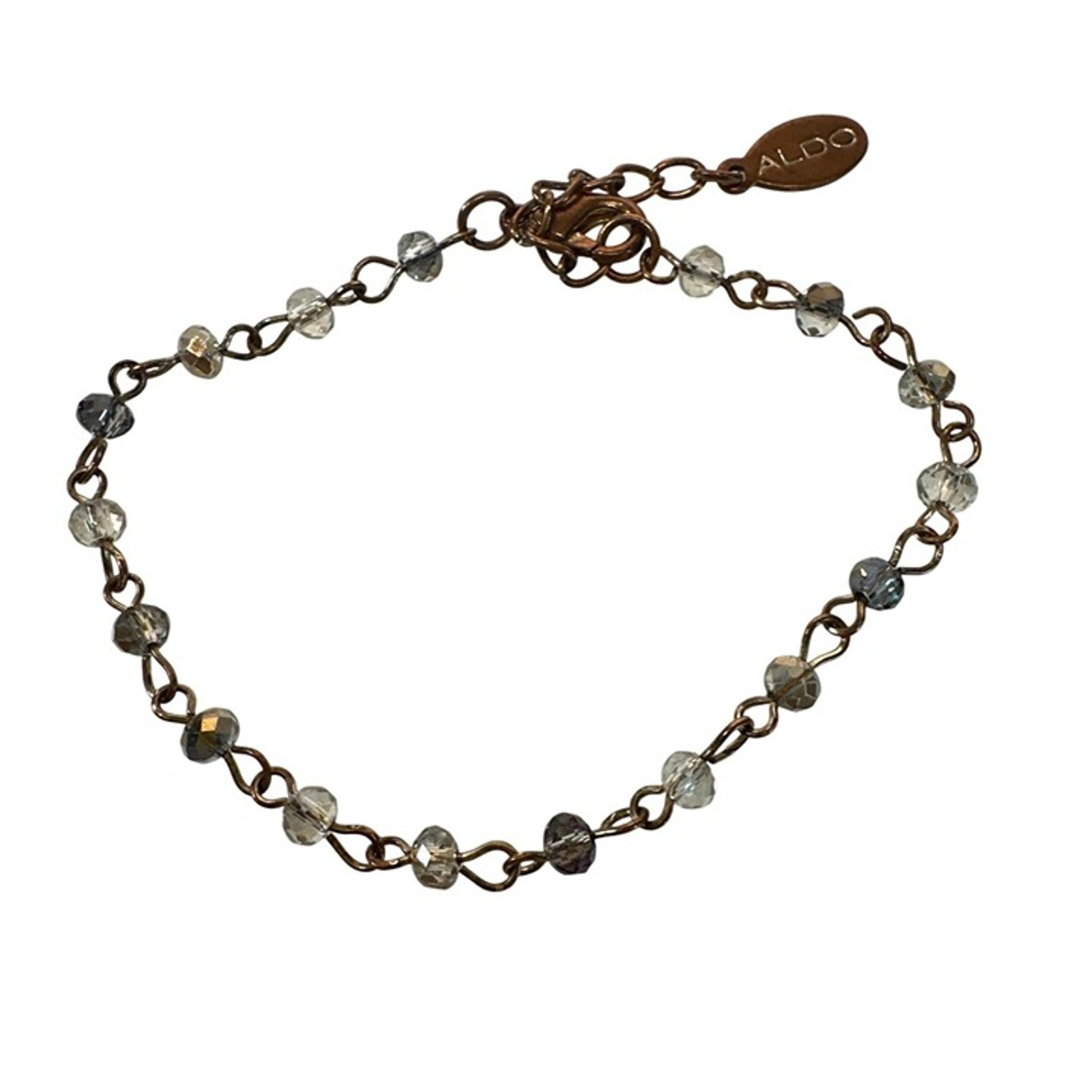 Copper Tone Chain Bracelet With Faceted Clear Beads Dainty Adjustable - ALDO