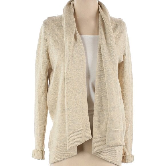 VINCE Yak Wool Knit Open Front Rolled Collar Cardigan Ribbed Cuffs Oatmeal XS