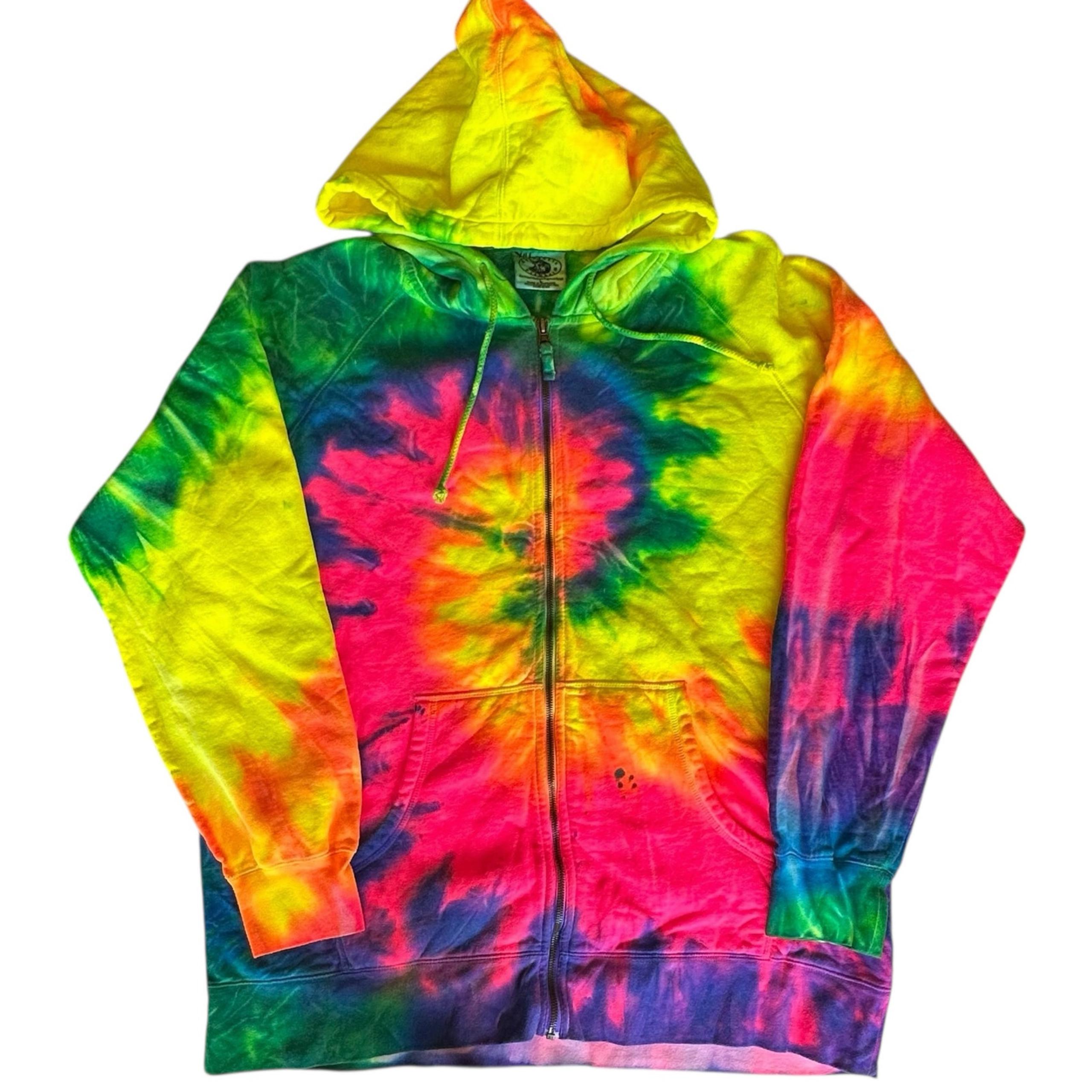 Men's Zip Up Hoodie Size Large Tie Dye Neon Festival