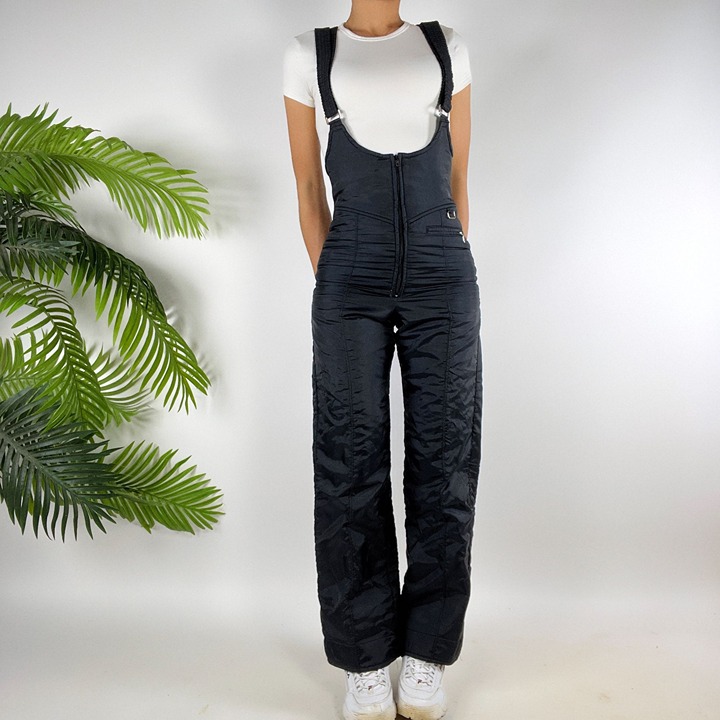 Vintage 90s Sno Rags Black Insulated Ski Bib Pants Overalls Snowsuit / Small