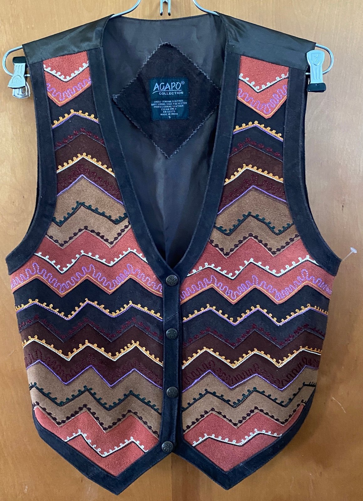 Vintage 90s Agapo Boho Southwestern Chevron Stripe Leather Vest