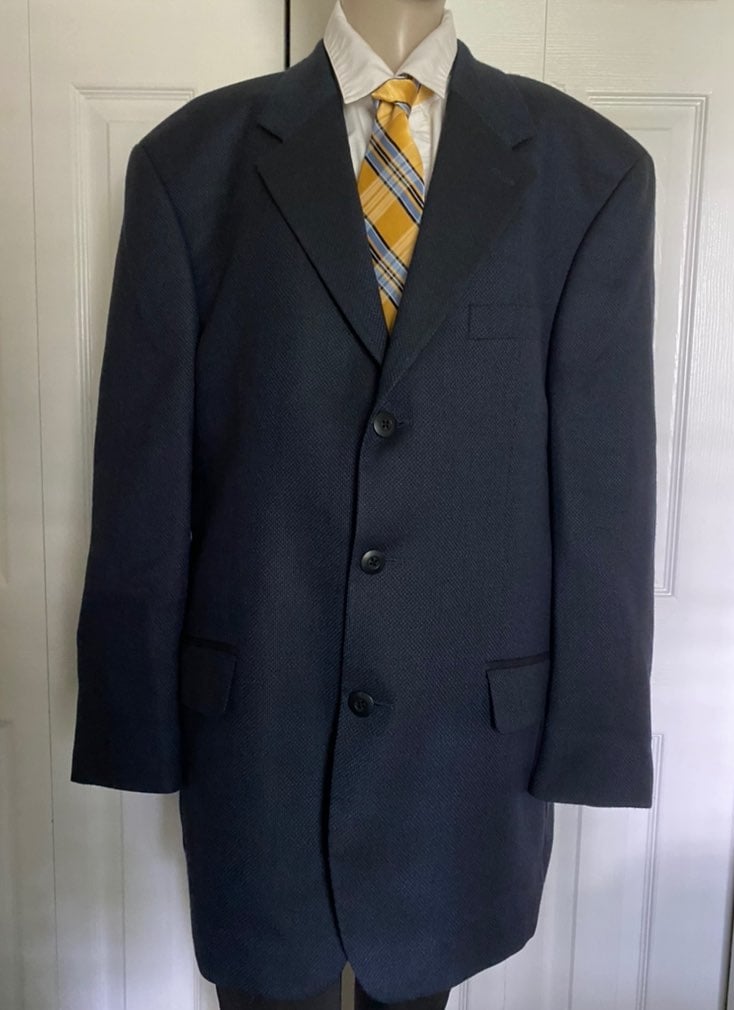 Vtge Lánci LTD. Boardroom Collection Blazer 42R Silk/Wool Union Made Navy Jacket