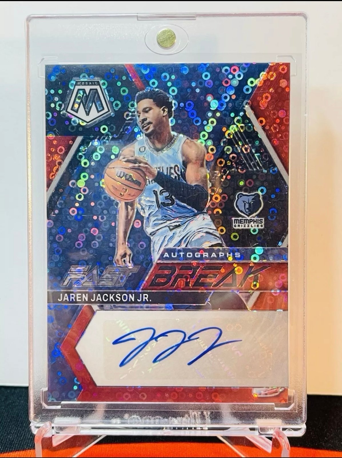 2022-23 Panini Mosaic Fast Break Jaren Jackson Jr Red Disco Auto /49 Grizzlies