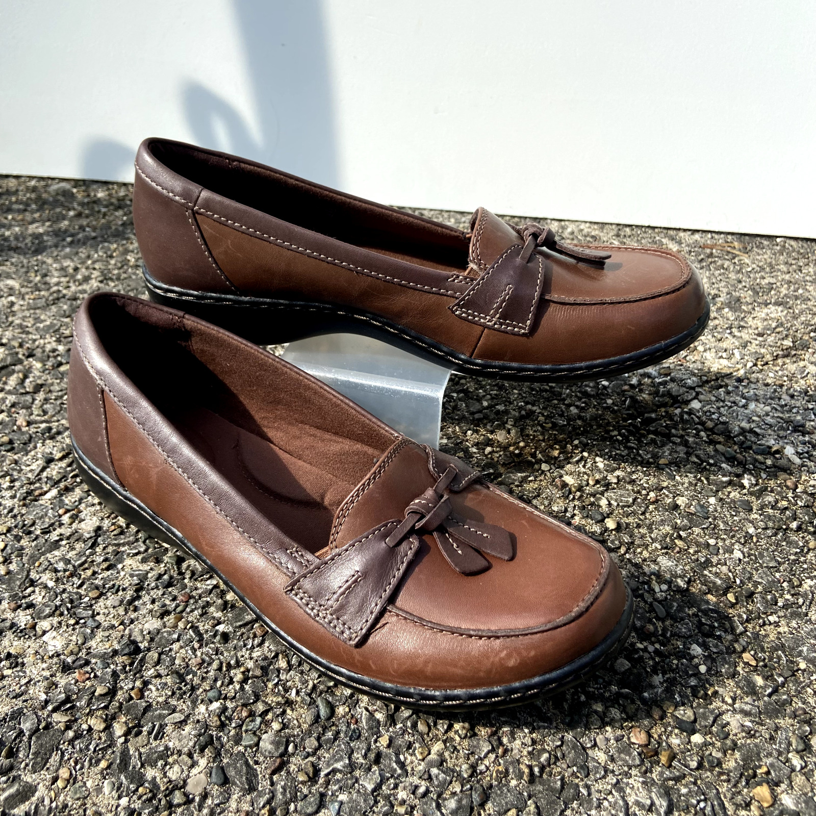 Womens CLARKS COLLECTION ASHLAND BUBBLE Loafers Sz 8.5 Shoes Brown Slip On
