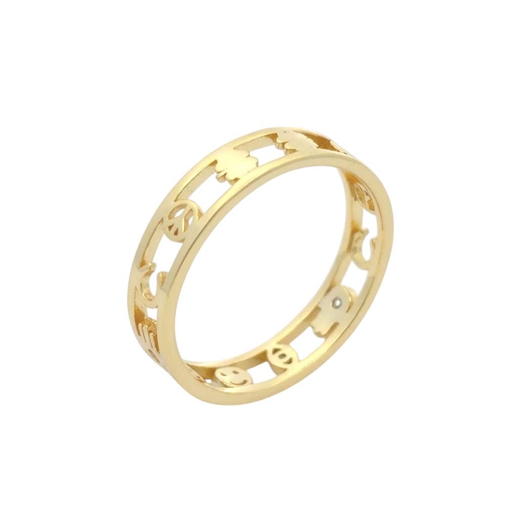 Joy Ring color Gold Hamsa, Happy face ,peace, horseshoe