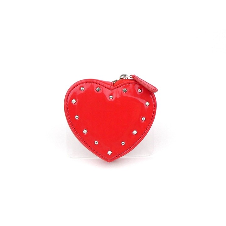 Coach Red Patent Leather Silver Rivets Heart Keychain Coin Purse