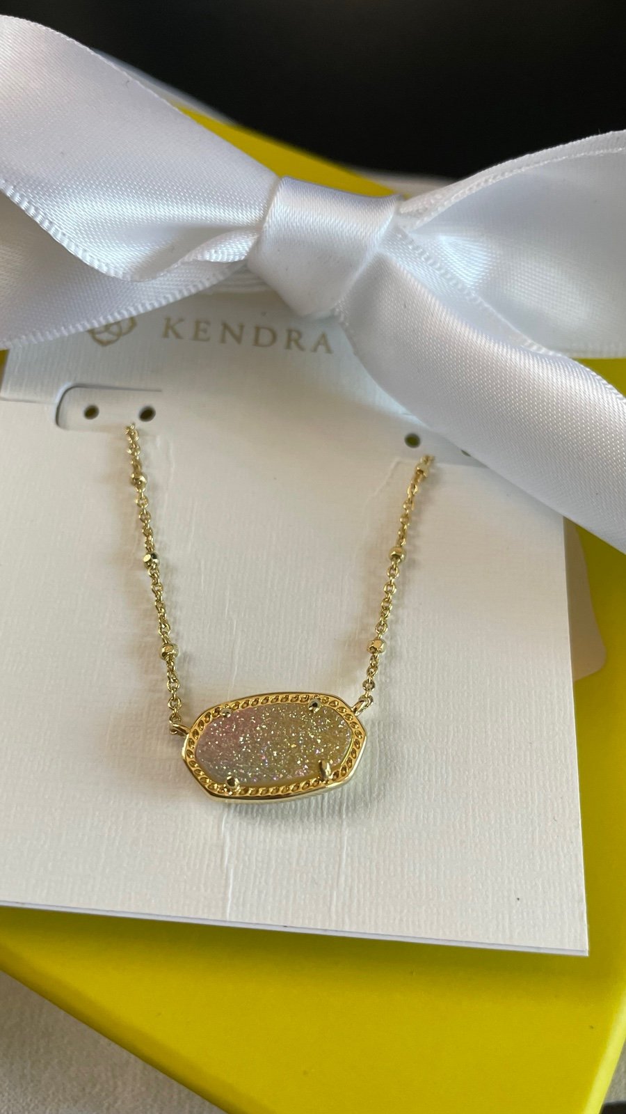 NWT 70 Kendra Scott Elisa Iridescent Drusy Pendant Necklace w/KS Box, Bag & Bow