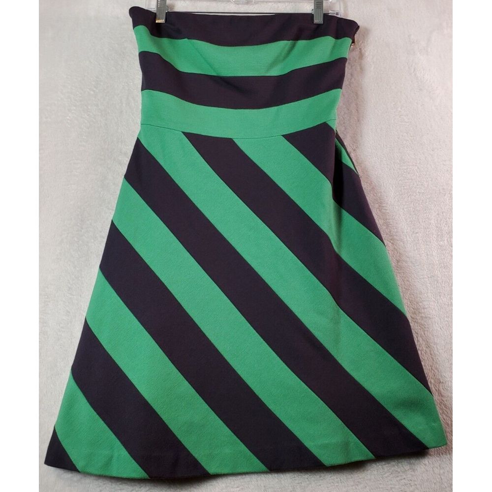 BCBGMAXAZRIA Mini Dress Womens 8 Black Green Striped Sleeveless Off The Shoulder