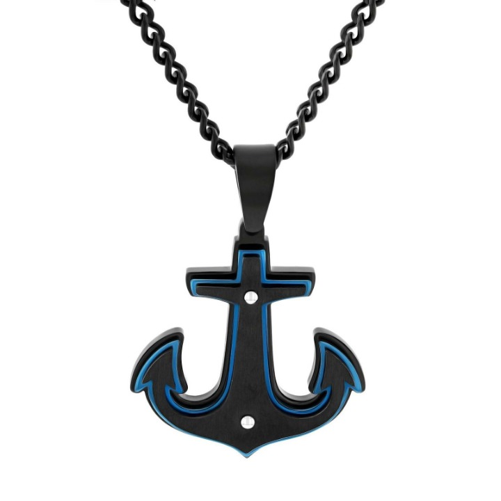 Men's Stainless Steel Stacked Anchor Pendant Necklace