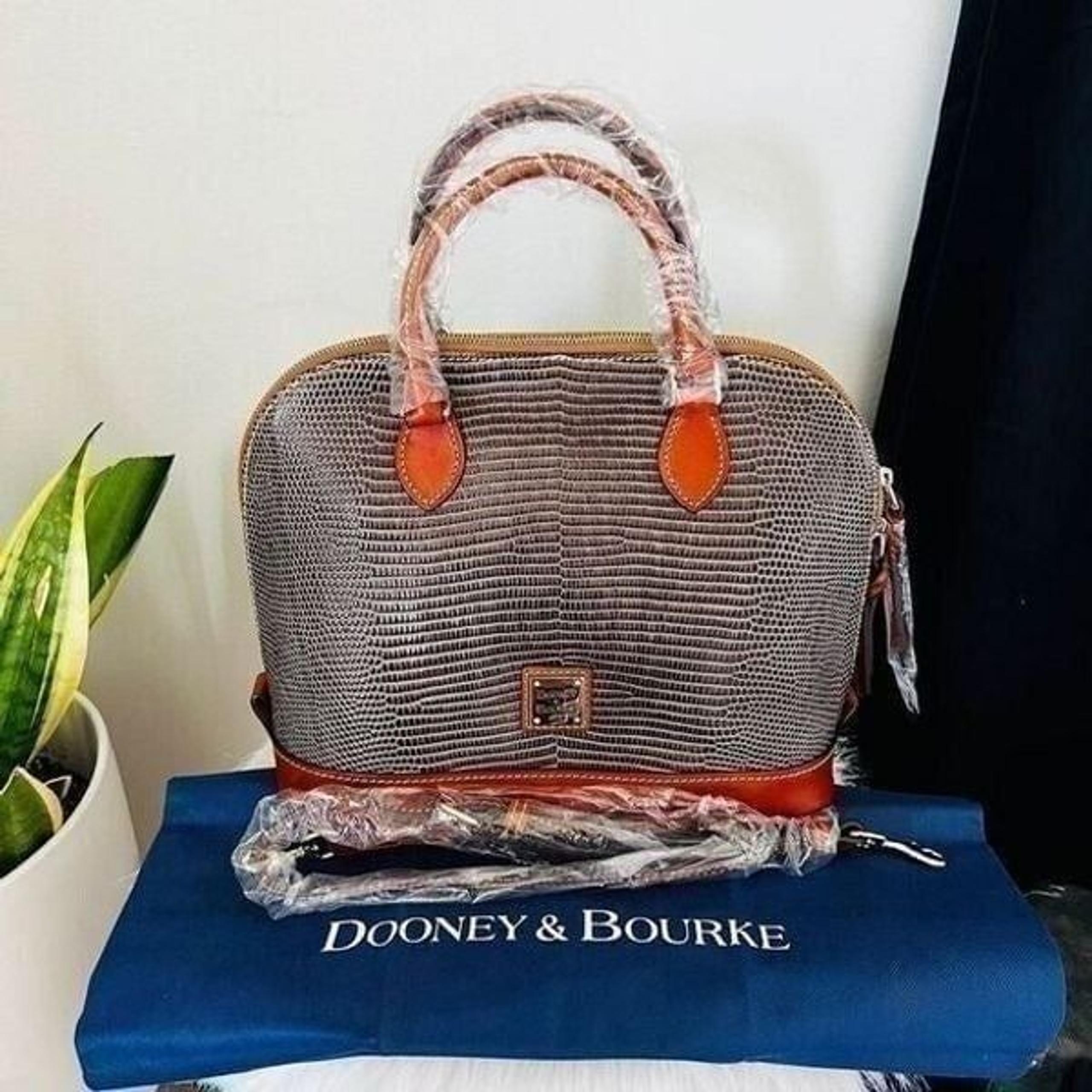 DOONEY AND BOURKE Zip Zip Snake Embossed Leather Satchel Bag, Gray/Brown, NWT