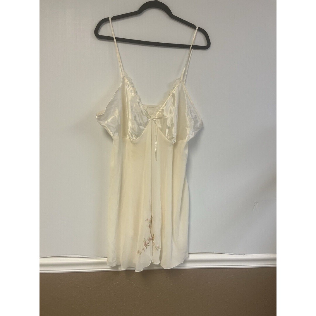 Vintage Bridal White Floral Embroidered Satin Lace Pearl Beaded Slip Dress