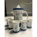 Vtg National Potteries LILAC TIME Bedford Ohio Juicer Pitcher & 5 Juice Glasses