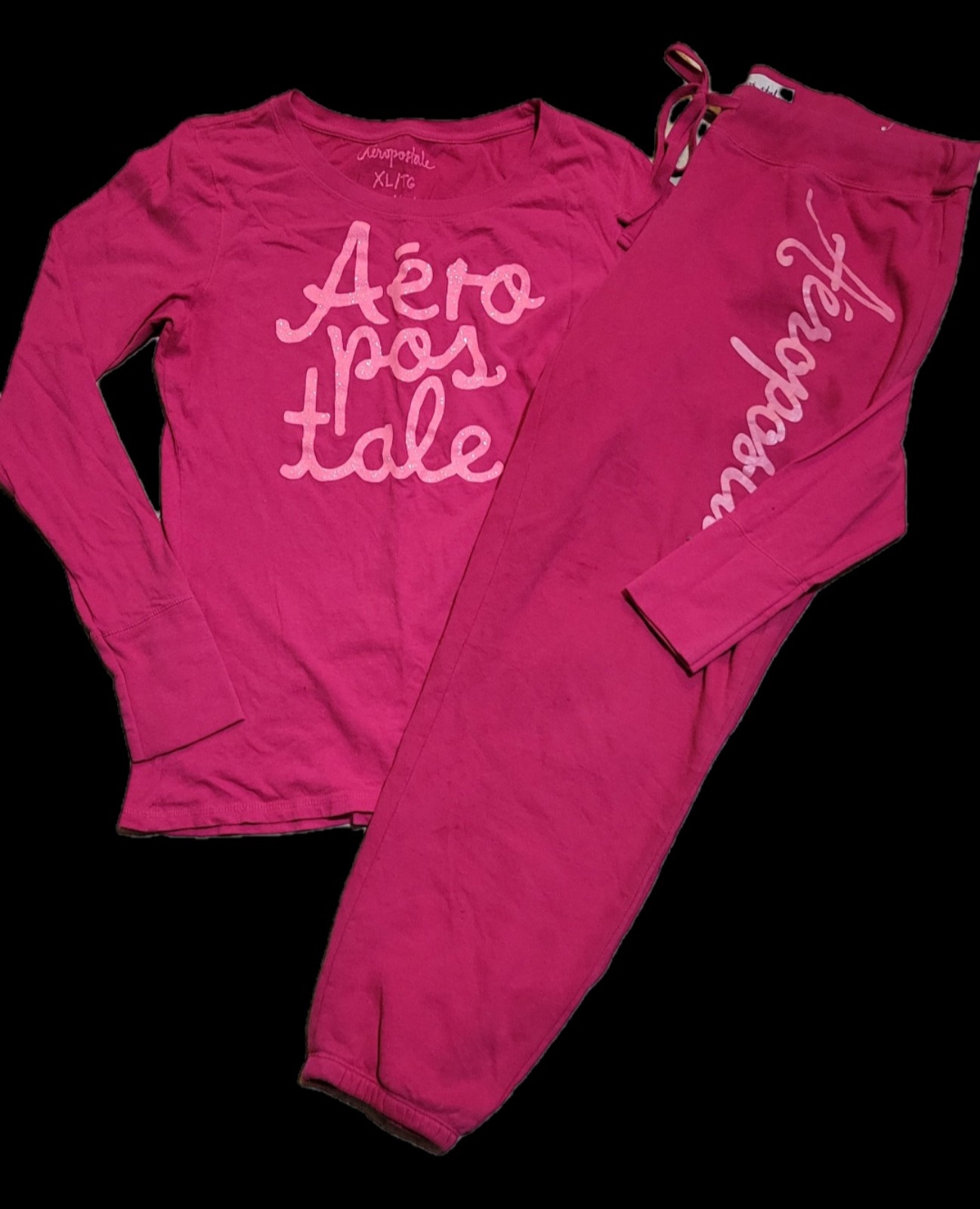 Aeropostale Vintage Y2K 2pc Set Pink Sparkle Bling Top & Joggers Size L/XL