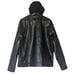 Guess Men's Medium Black Leather Jacket with Detachable Hood and Zipper Pockets